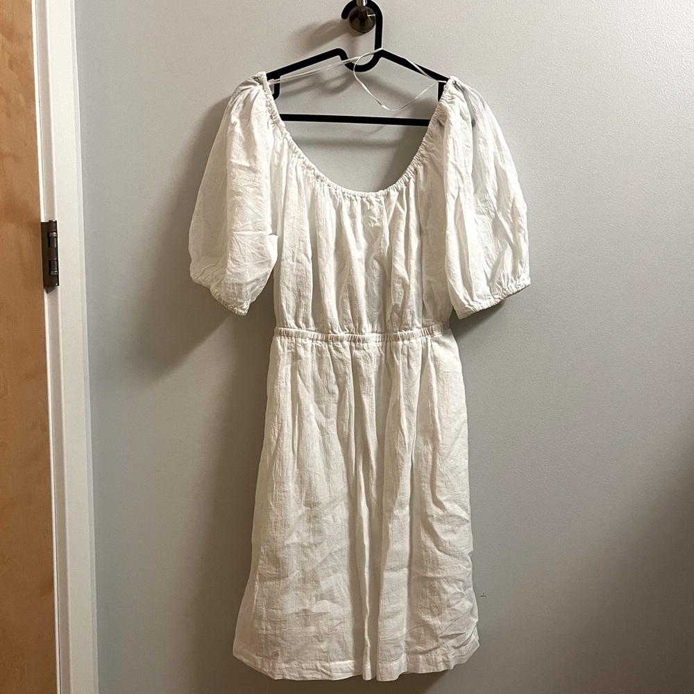NWT White Puff-Sleeve Tie-Back Cut-Out Mini Swing Dress Old Navy